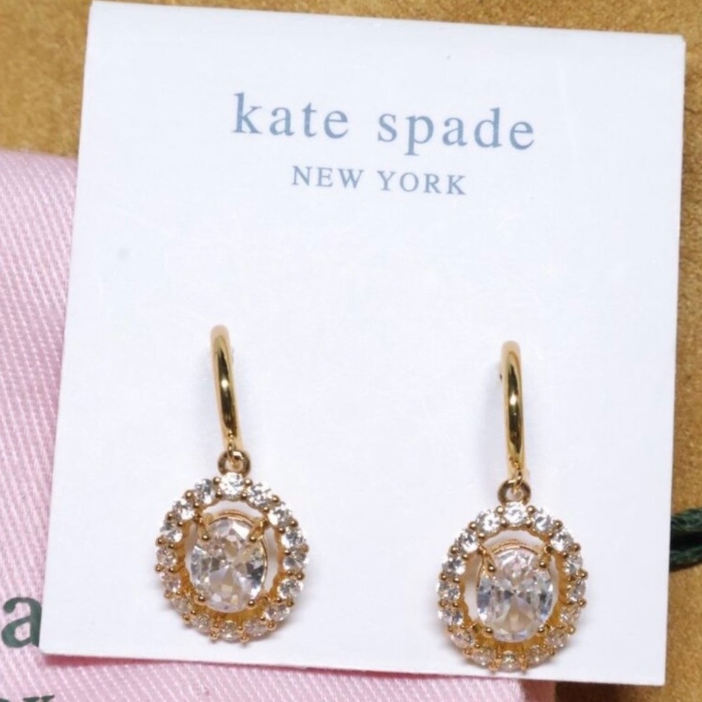 NWT.  KATE SPADE  Gold and Crystal Halo Drop Earrings